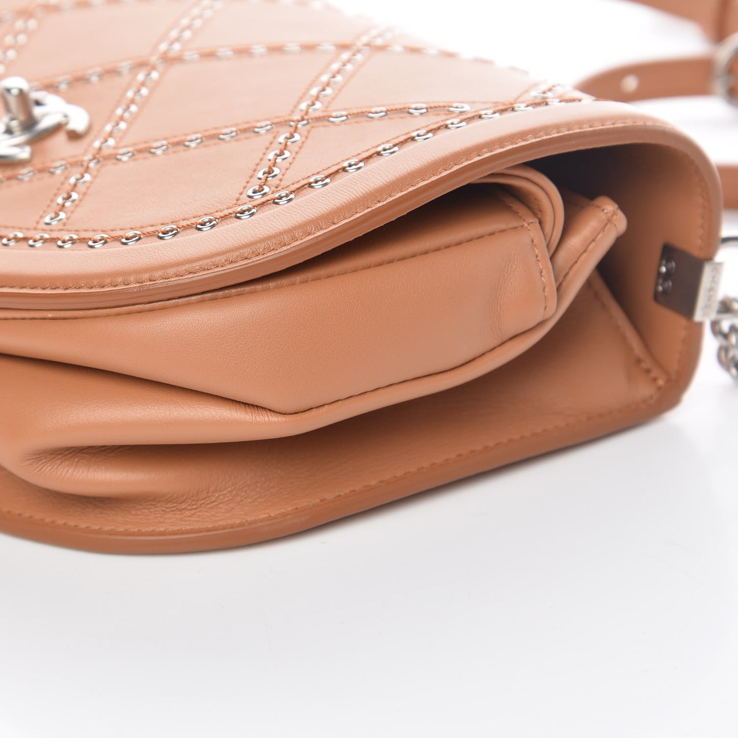 Calfskin Coco Eyelets Small Flap Bag Camel