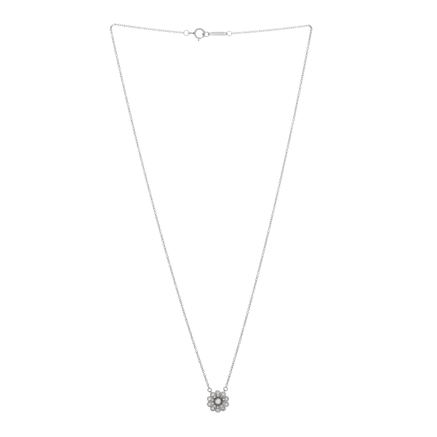 Tiffany Platinum Diamond Flower Pendant Necklace 3 of 4