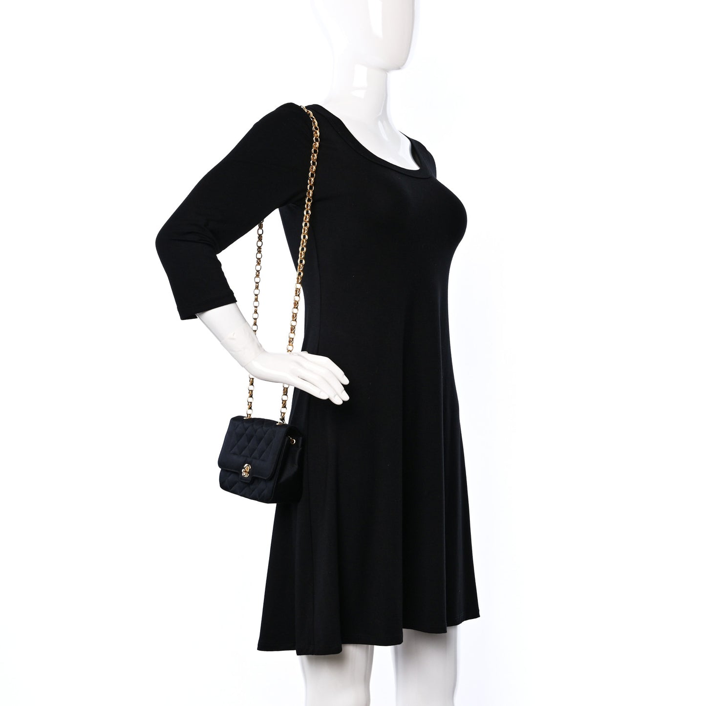 Satin Quilted Mini Flap Black