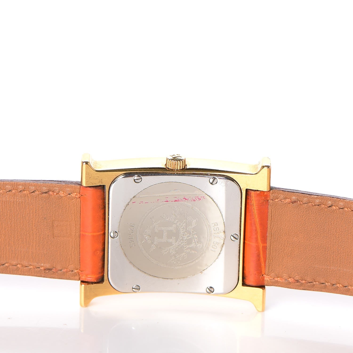 Hermes Stainless Steel Alligator 26mm Heure H Hour Quartz Watch Orange 7 of 8