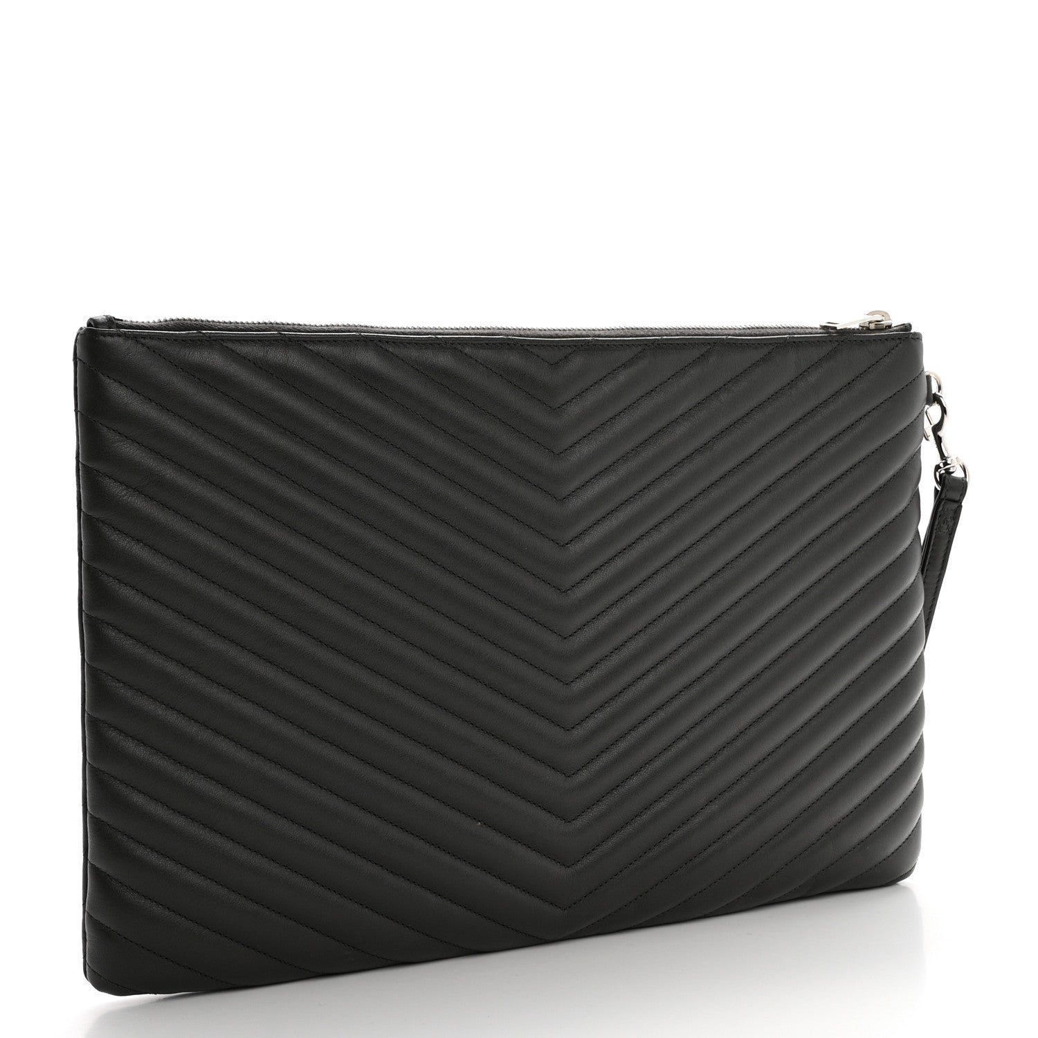 Saint Laurent Calfskin Matelasse Chevron Cassandre Monogram Document Holder Earth 3 of 11