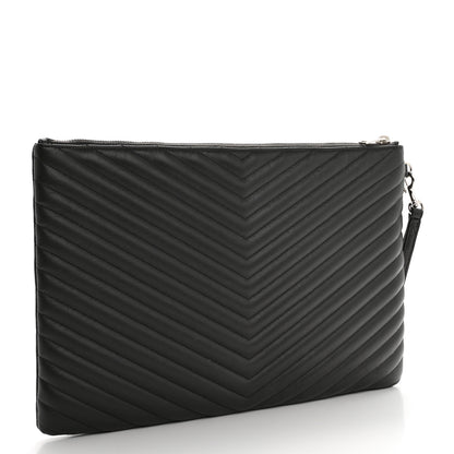 Saint Laurent Calfskin Matelasse Chevron Cassandre Monogram Document Holder Earth 3 of 11