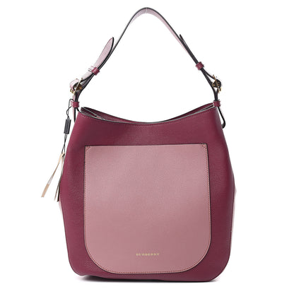 Burberry Soft Grain Calfskin Bi-Color Small Elmstone Hobo Dark Plum Dusty Pink 1 of 9