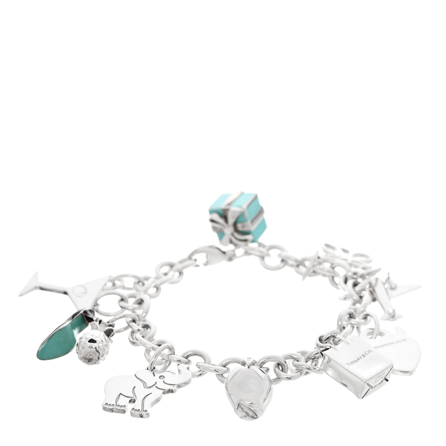Sterling Silver Enamel Multi Charm Bracelet Blue Black