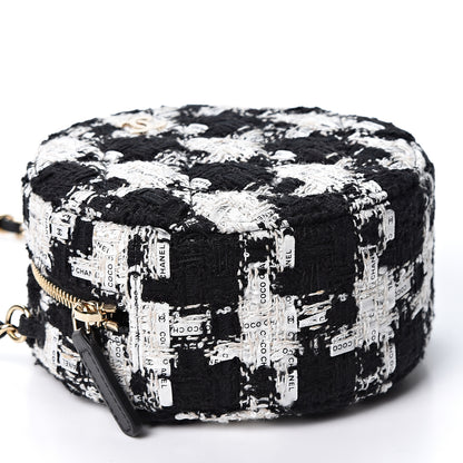 Chanel Tweed Quilted Round Clutch With Chain Black Ecru White 3 of 10