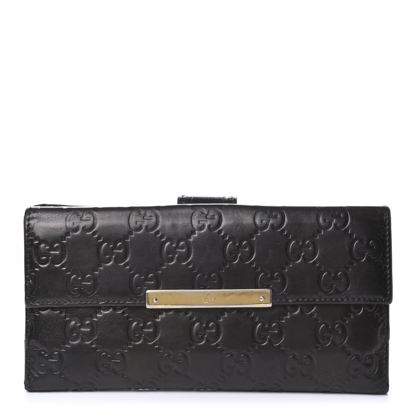 Guccissima Margaux Calfskin Metal Bar Continental Flap Wallet Black