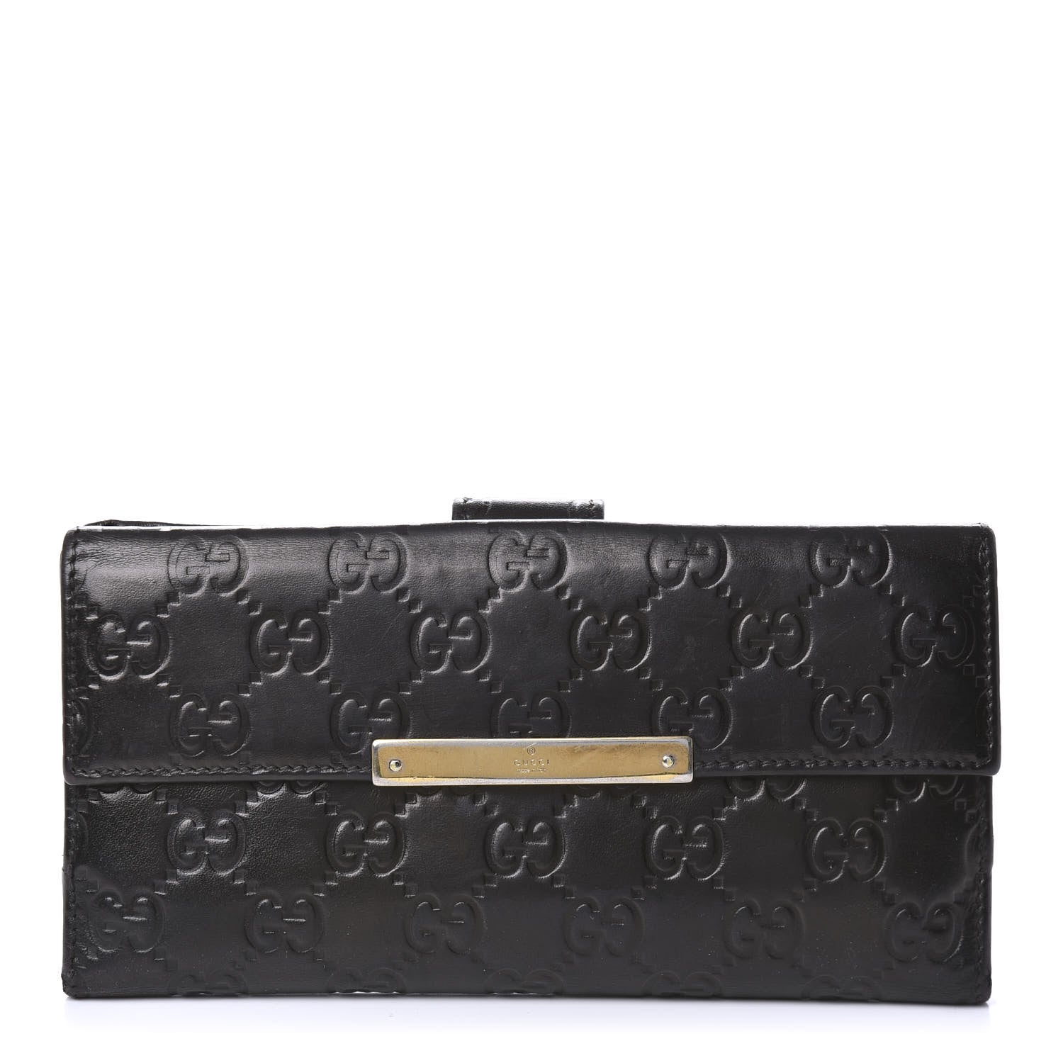 Gucci Guccissima Margaux Calfskin Metal Bar Continental Flap Wallet Black 1 of 7