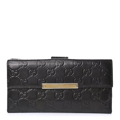 Gucci Guccissima Margaux Calfskin Metal Bar Continental Flap Wallet Black 1 of 7