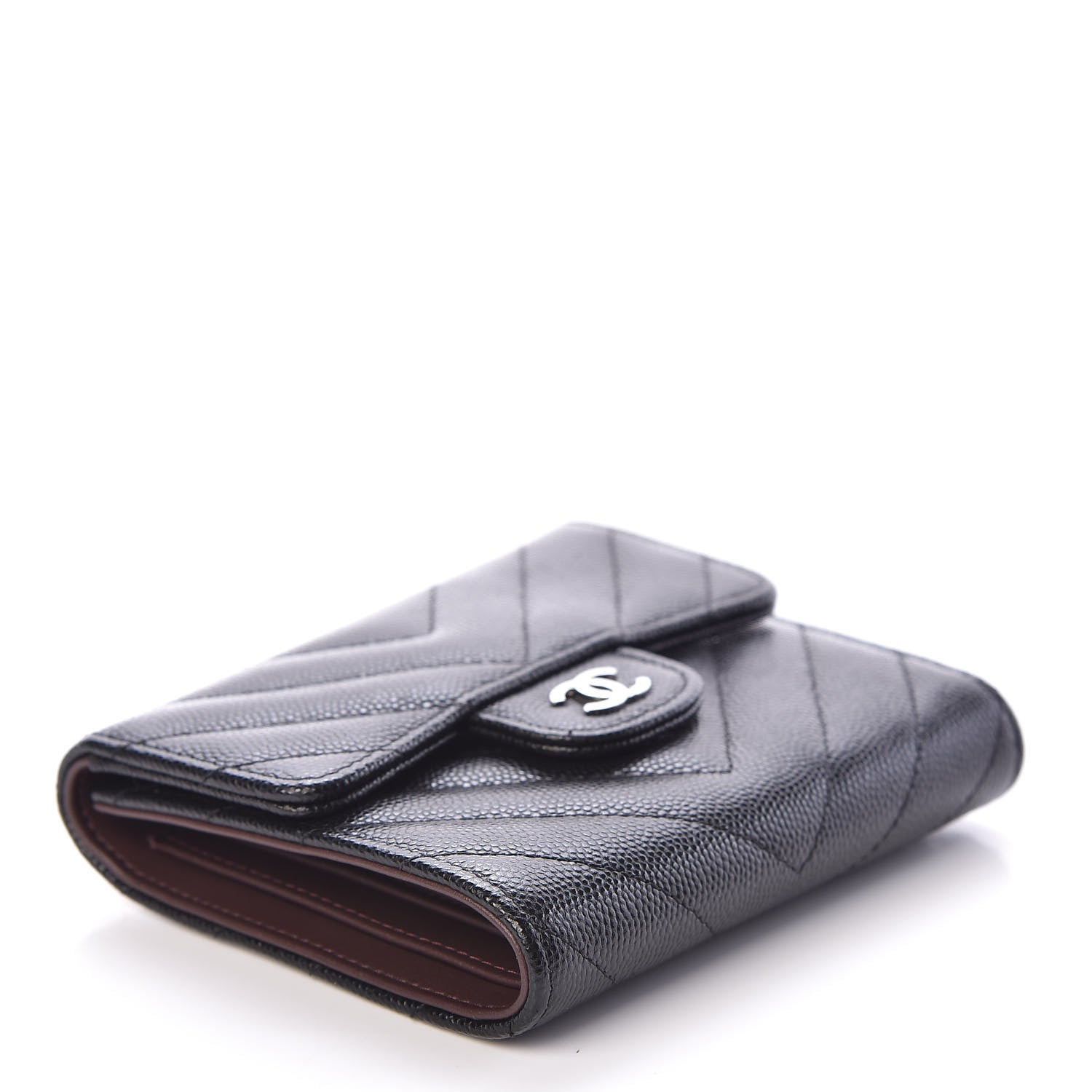 Chanel Caviar Chevron Quilted Compact Flap Wallet Black 4 of 9