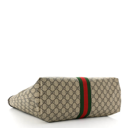Gucci GG Supreme Monogram Textured Calfskin Web Medium Ophidia Shopping Tote Beige Ebony New Acero 4 of 13