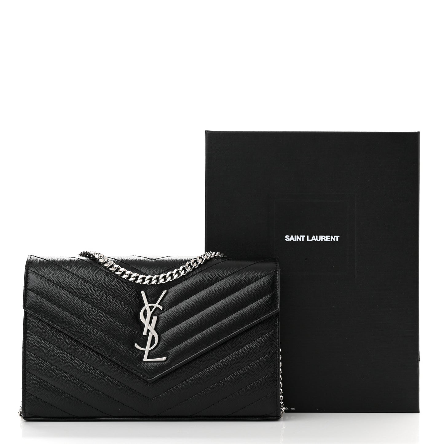 Grain De Poudre Matelasse Chevron Monogram Chain Wallet Black