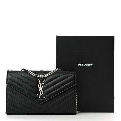 Saint Laurent Grain De Poudre Matelasse Chevron Monogram Chain Wallet Black 10 of 10