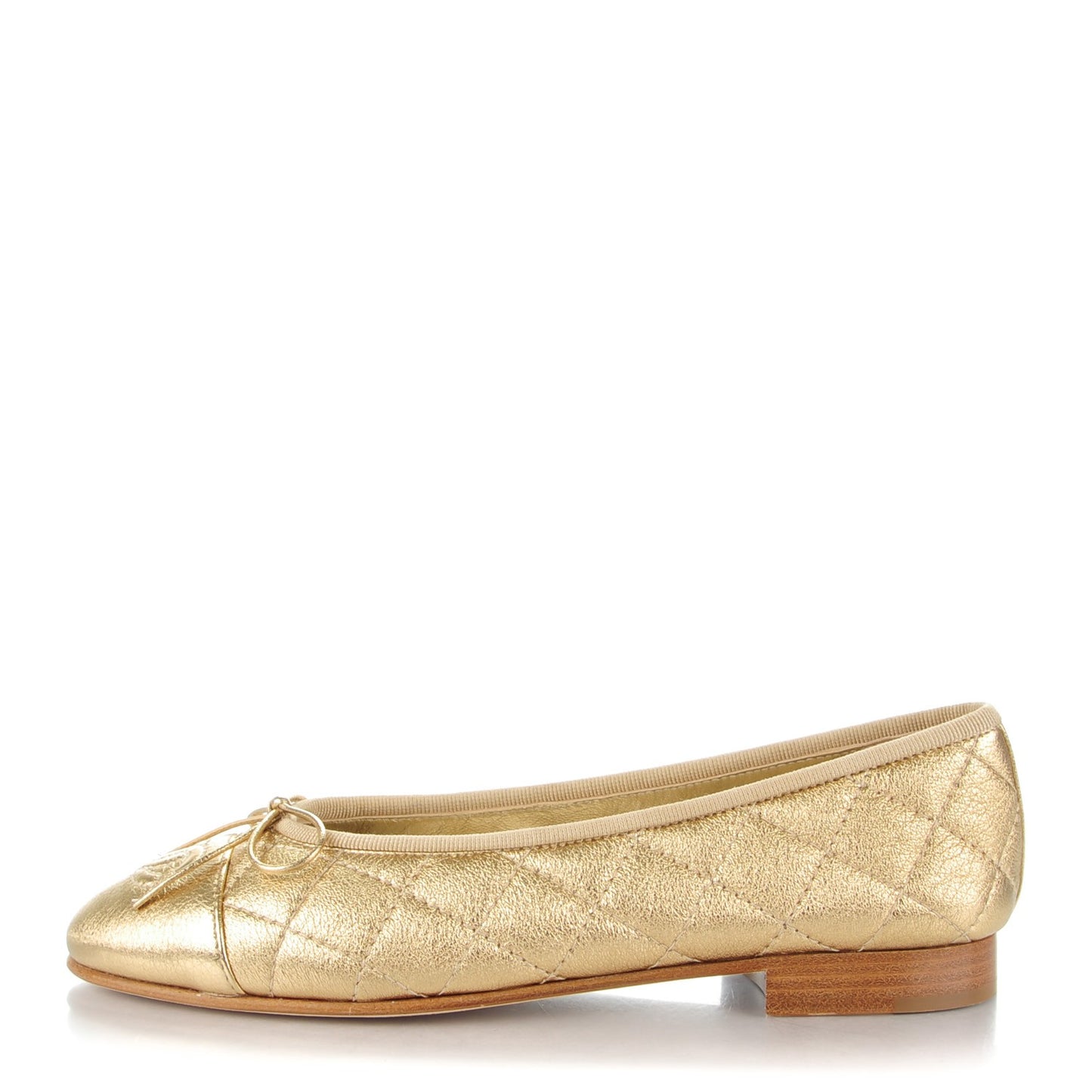 Metallic Lambskin Quilted CC Cap Toe Ballet Flats 35 Gold