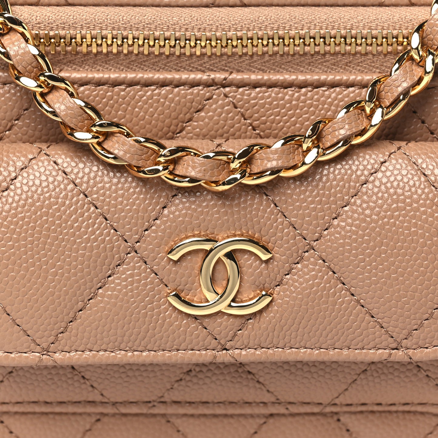 Caviar Quilted Polly Pocket East West Top Vanity With Chain Brown