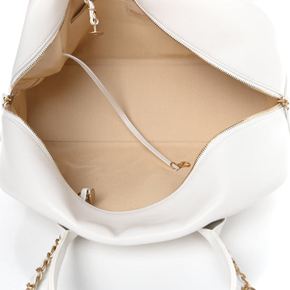 Chanel Calfskin Quilted CC Top Handle Bowling Bag White 5 of 11