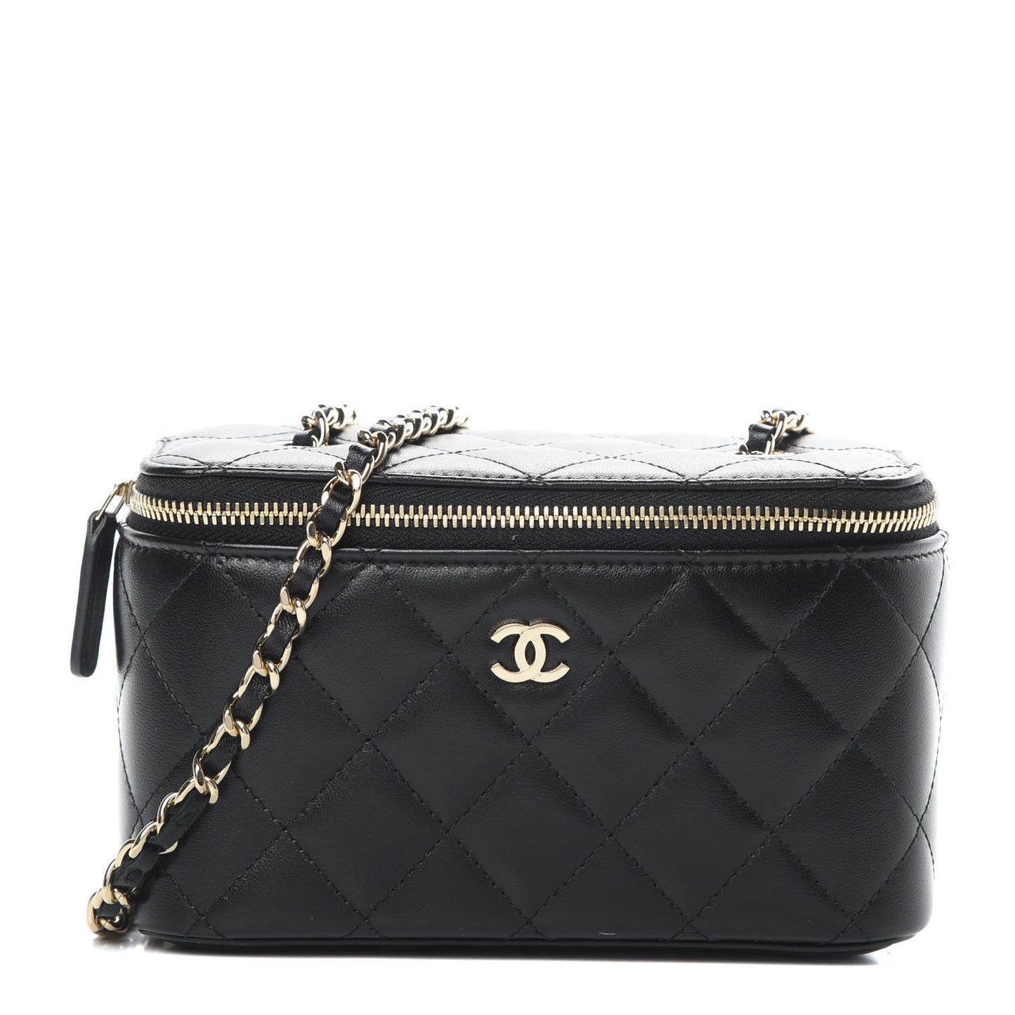 Lambskin Quilted Small Vanity Case With Chain Black
