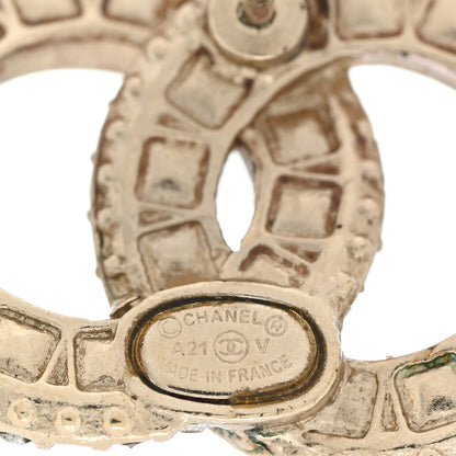 Chanel Crystal Timeless CC Earrings Light Gold 4 of 4