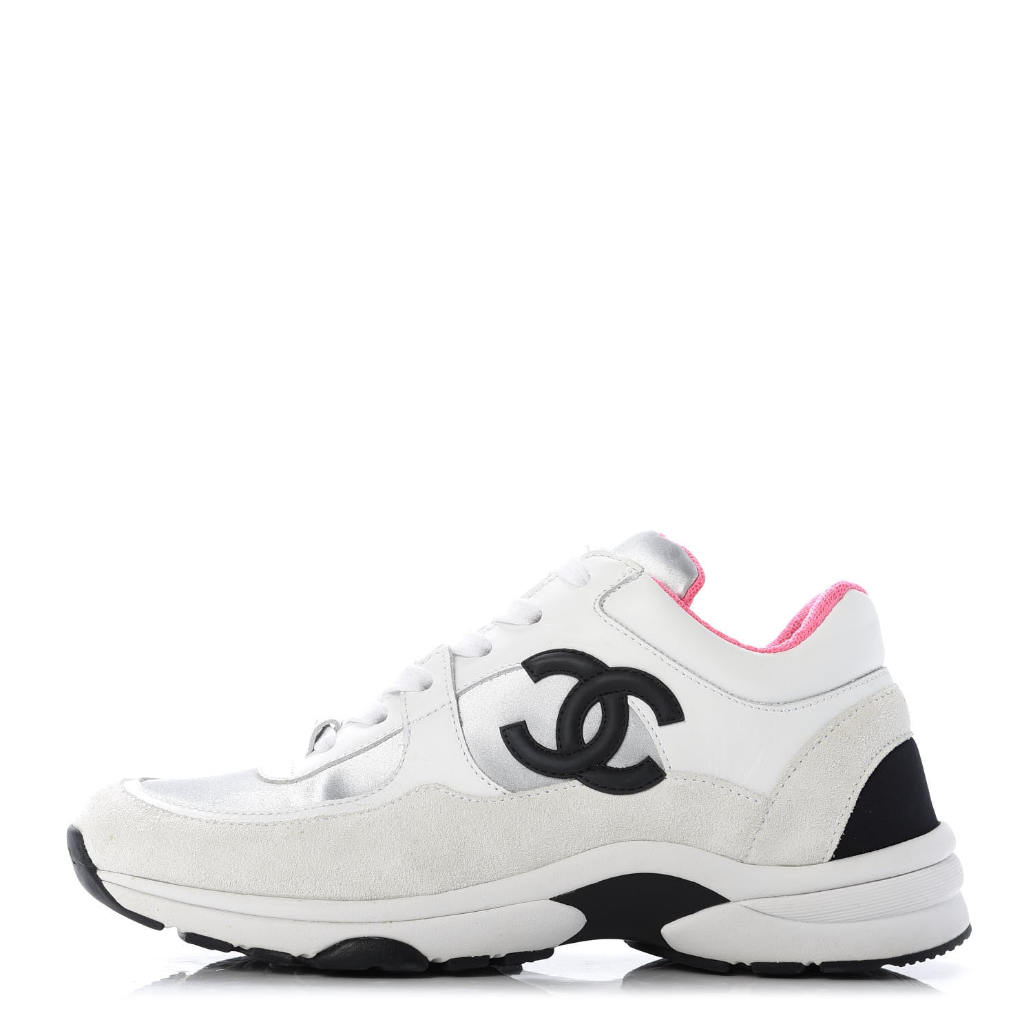 Chanel Calfskin Fabric Sneakers 37 White Silver Fluo Pink 1 of 9