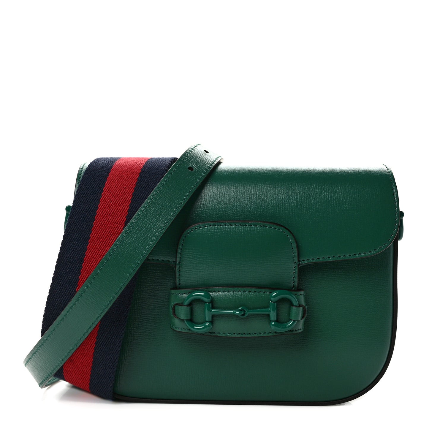 Azalea Calfskin Web Monochrome Horsebit 1955 Shoulder Bag Emerald
