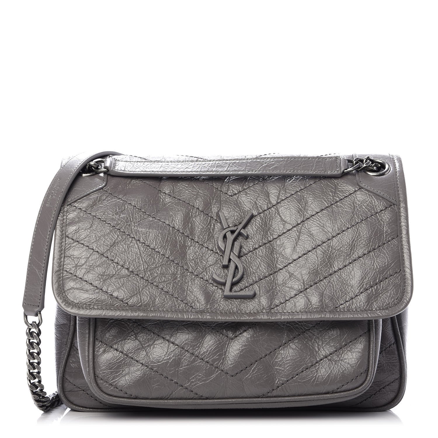 Saint Laurent Crinkled Calfskin Matelasse Monogram Medium Niki Chain Satchel Fog 1 of 11