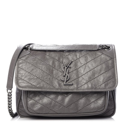 Saint Laurent Crinkled Calfskin Matelasse Monogram Medium Niki Chain Satchel Fog 1 of 11