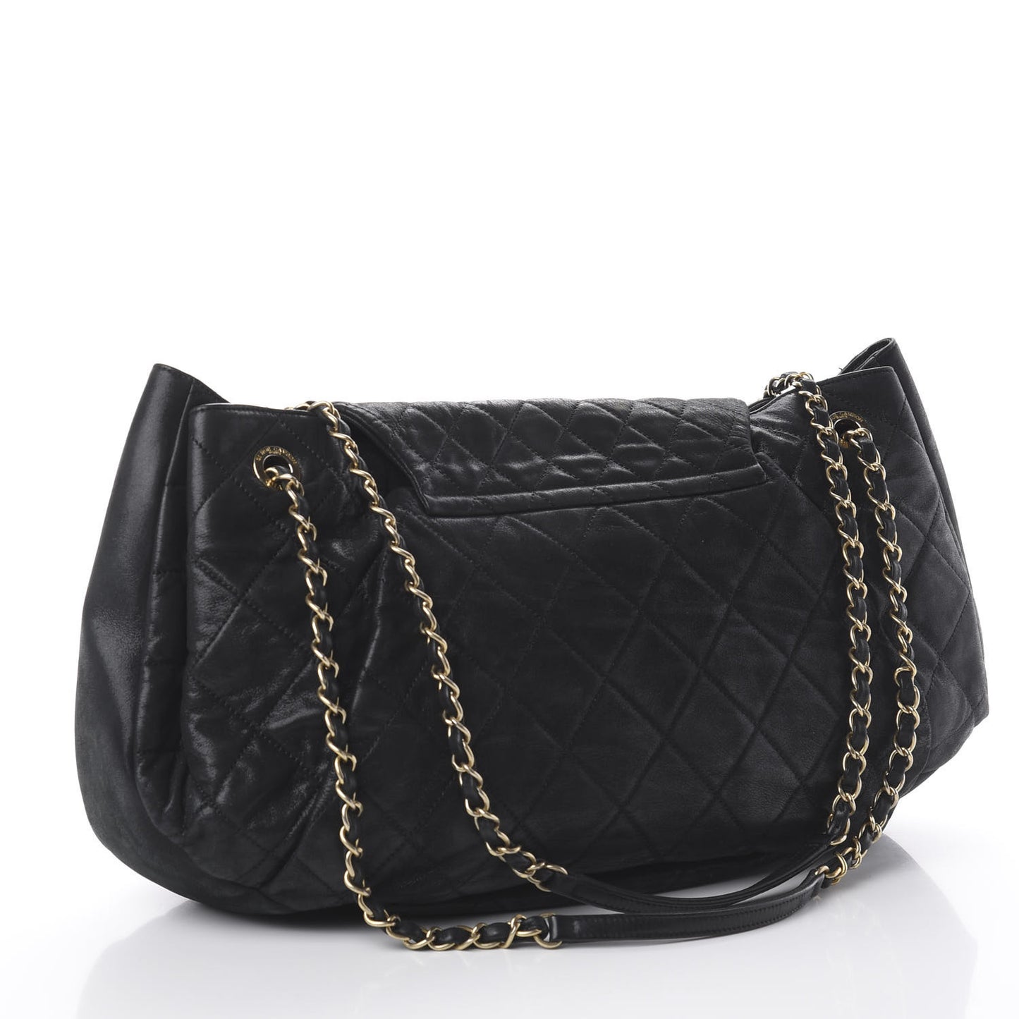 Iridescent Calfskin Chic Quilt Accordion Flap Bag Black