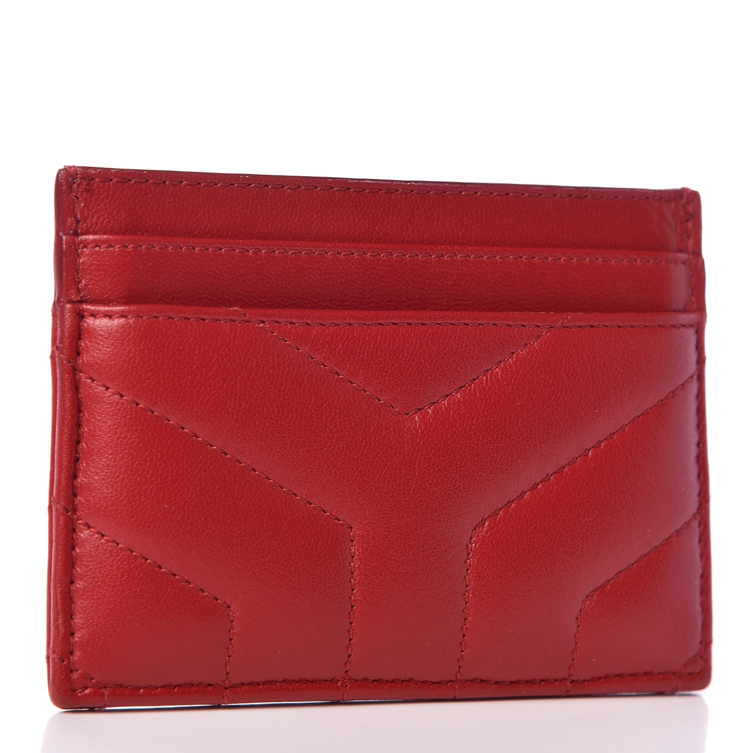 Saint Laurent Calfskin Y Quilted Monogram LouLou Credit Card Case Red 3 of 10