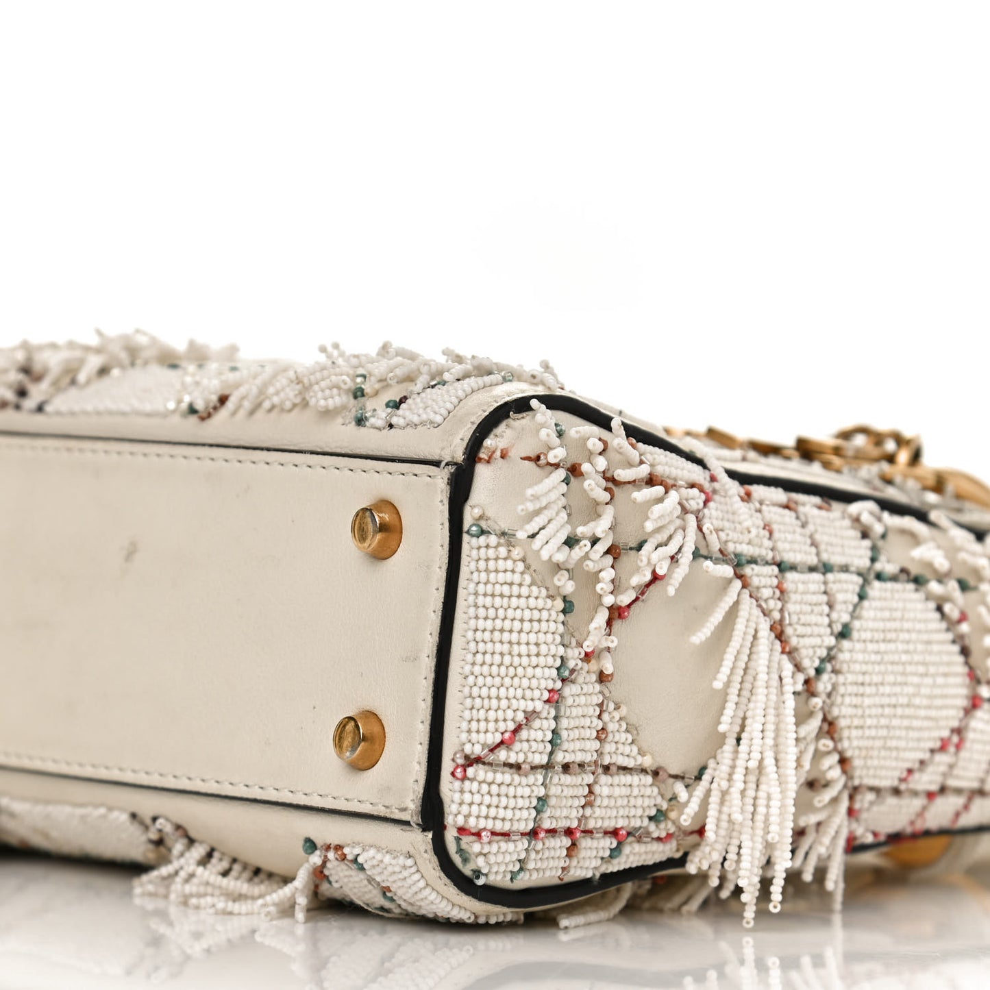 Lambskin Beaded Fringe Mini Lady Dior White