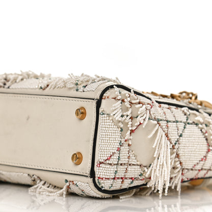 Christian Dior Lambskin Beaded Fringe Mini Lady Dior White 6 of 12
