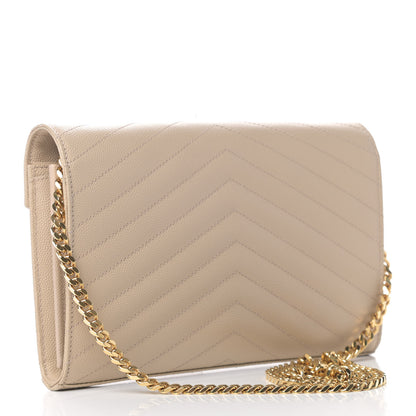 Saint Laurent Grain De Poudre Matelasse Chevron Monogram Chain Wallet Nude Powder 2 of 6