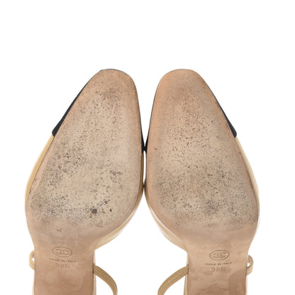 Chanel Goatskin Grosgrain Cap Toe CC Slingback Pumps 38.5 Beige Black 6 of 9