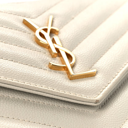 Saint Laurent Grain De Poudre Matelasse Chevron Monogram Envelope Chain Wallet Blanc Vintage 10 of 12