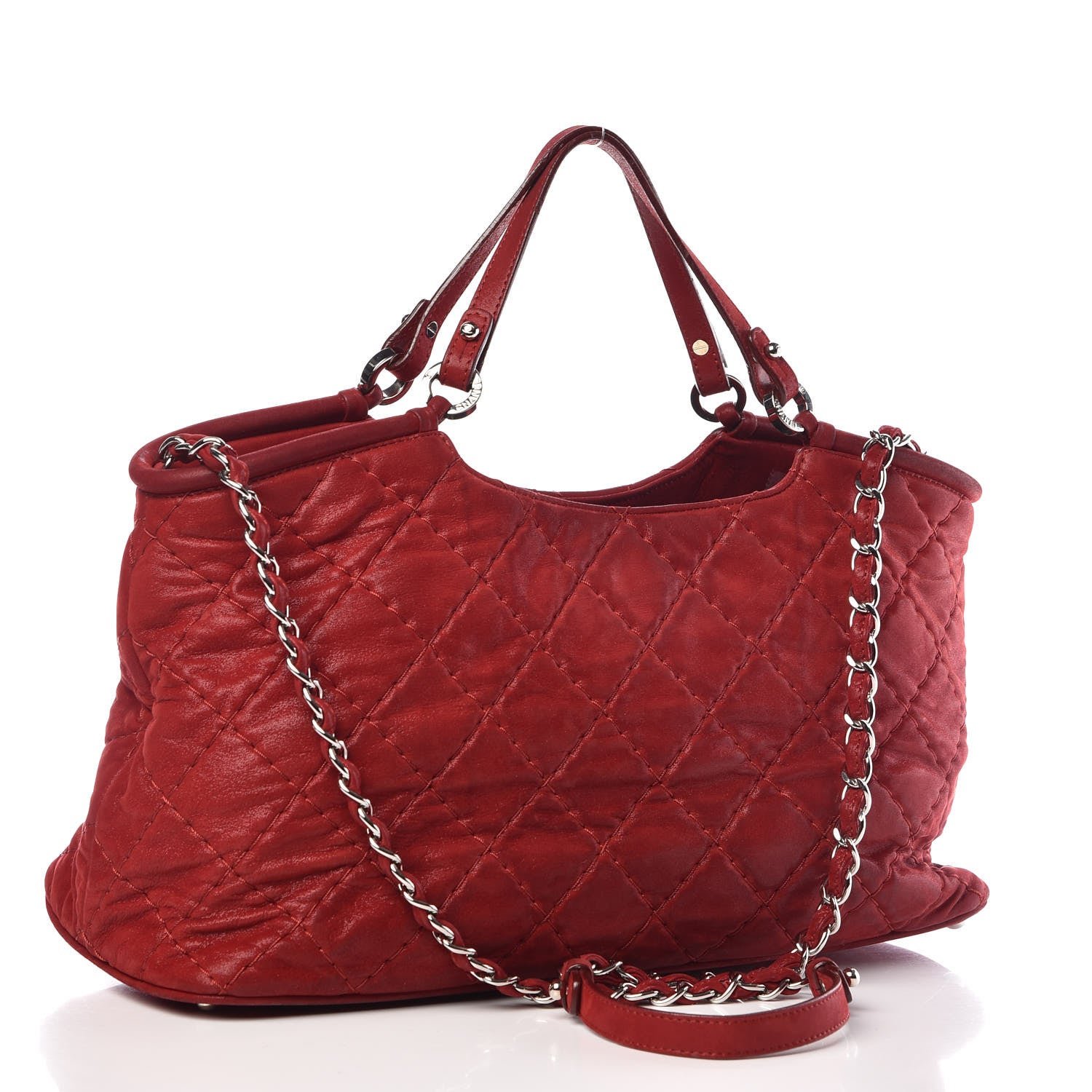 Chanel Iridescent Calfskin Quilted Small Sea Hit Tote Red 4 of 17