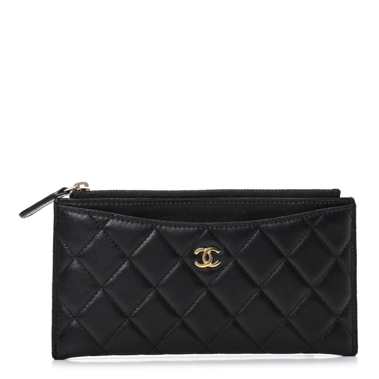 Lambskin Quilted Classic Zip Pouch Black