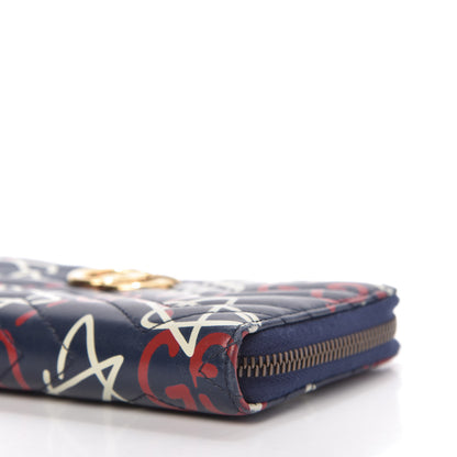 Gucci Calfskin Matelasse GucciGhost GG Marmont Zip Around Wallet Blue Agata Hibiscus Red 7 of 10
