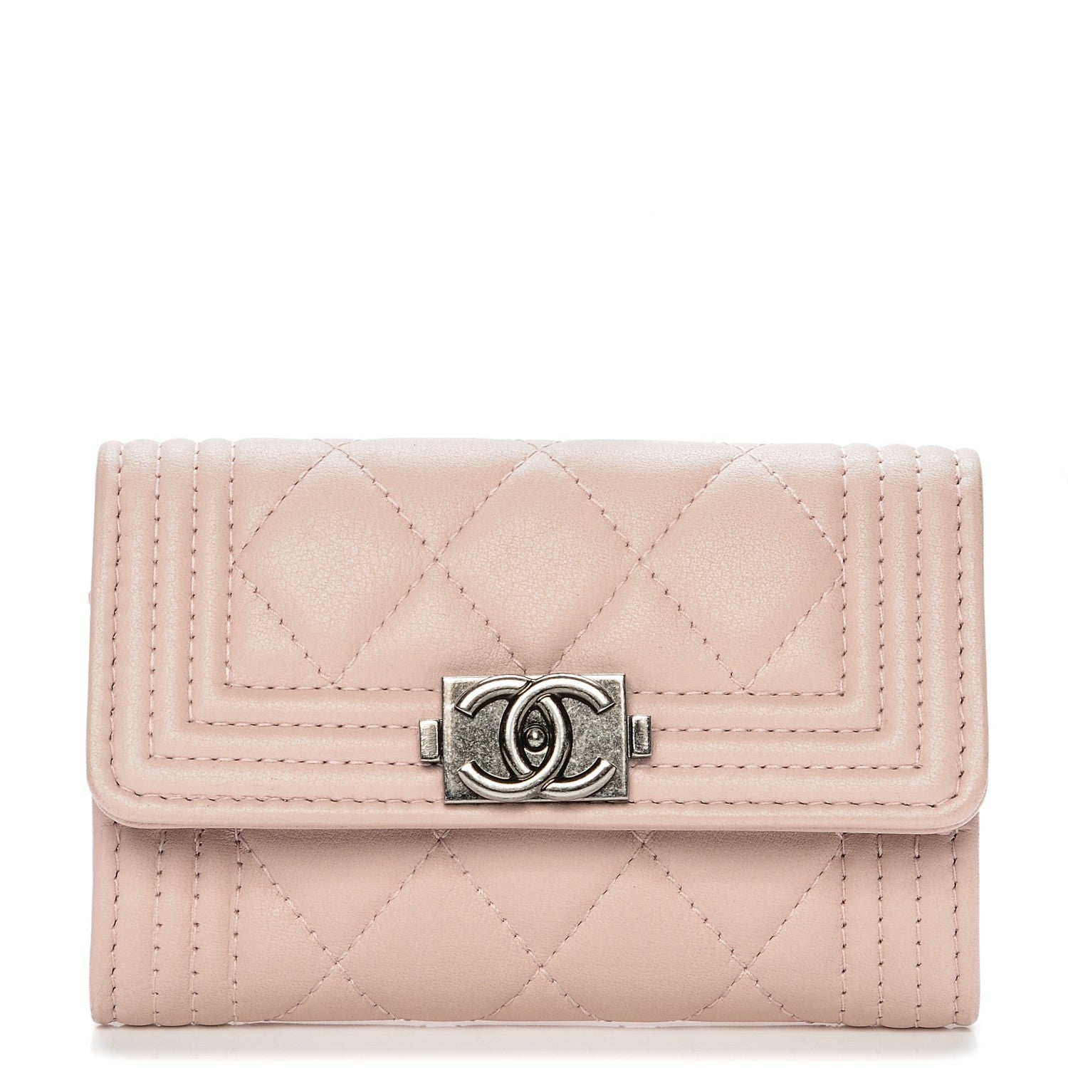 Chanel Lambskin Quilted Boy Card Holder Wallet Light Pink 1 of 8