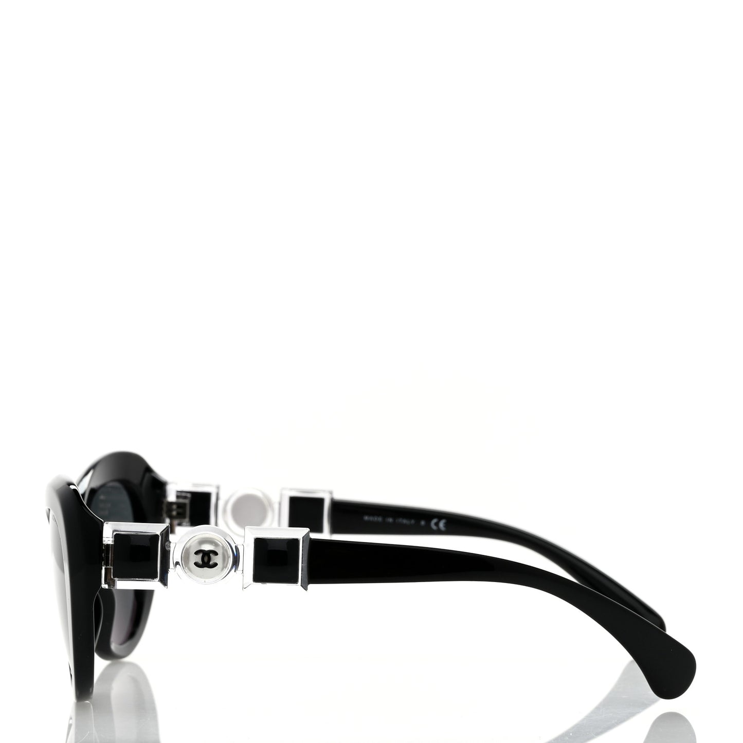 Acetate Glass Pearls Cat Eye Sunglasses 5443-H Black