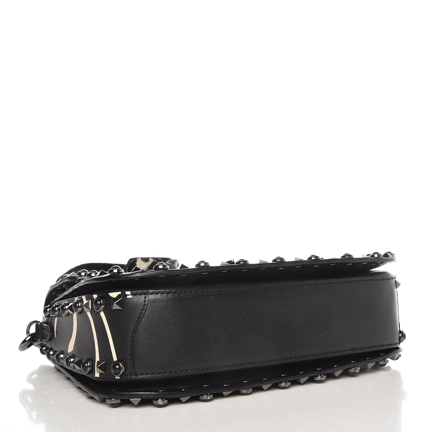 Calfskin Panther Medium Guitar Strap Rockstud Rolling Flap Saddle Bag Black