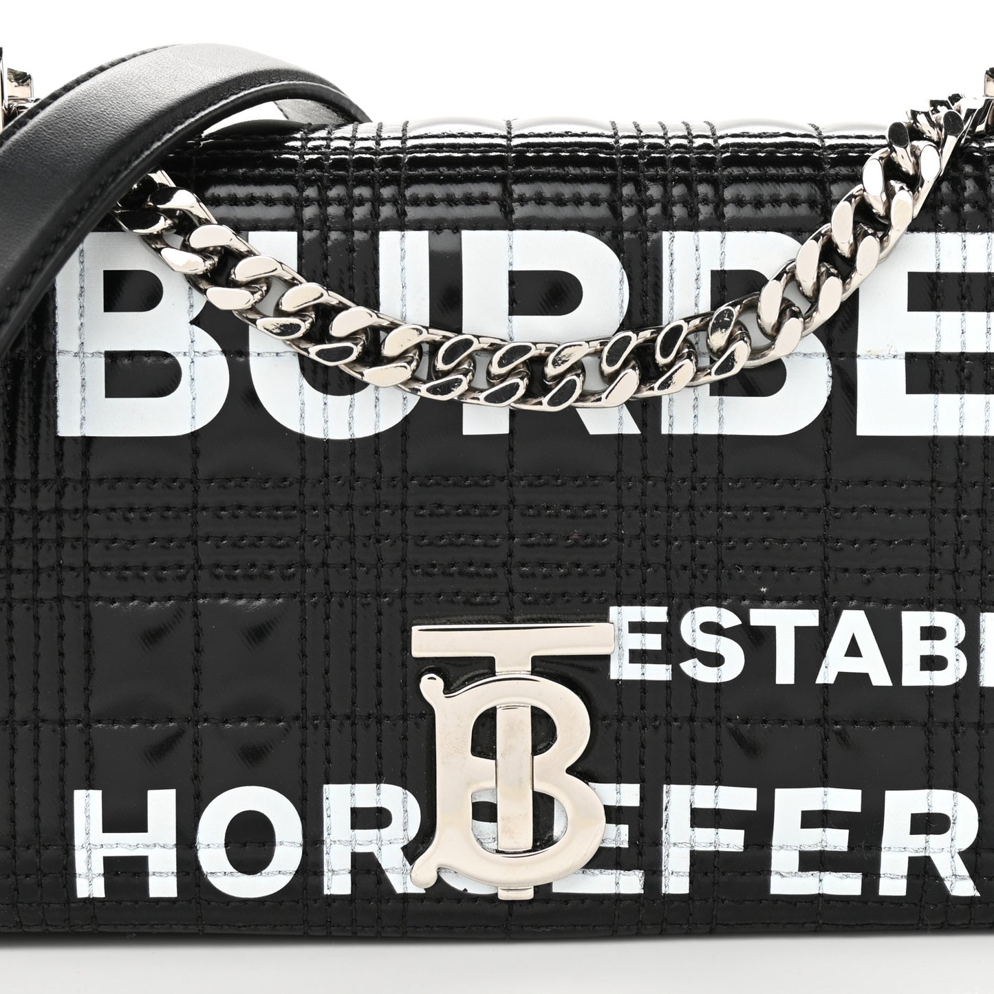Patent Quilted Horseferry Print Small Lola Bag Black