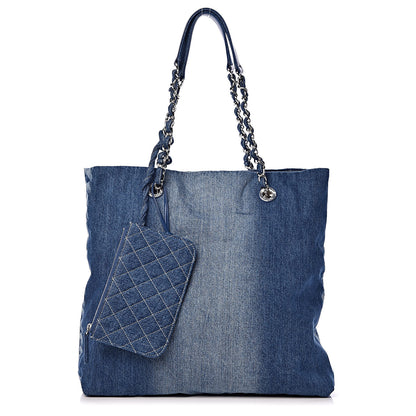 Chanel Denim Printed Shopping Bag Blue 1 of 12