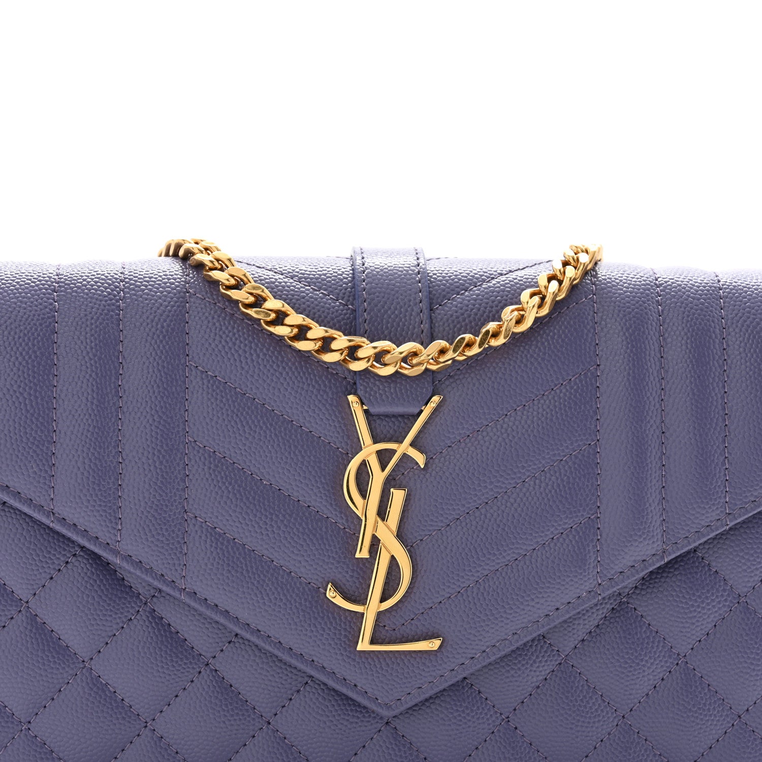 Saint Laurent Grain De Poudre Mixed Matelasse Triquilt Monogram Chain Wallet Mauve 8 of 13