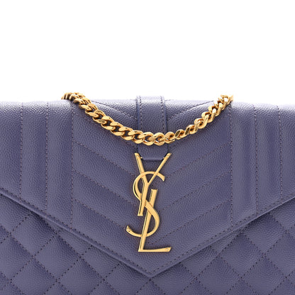Saint Laurent Grain De Poudre Mixed Matelasse Triquilt Monogram Chain Wallet Mauve 8 of 13