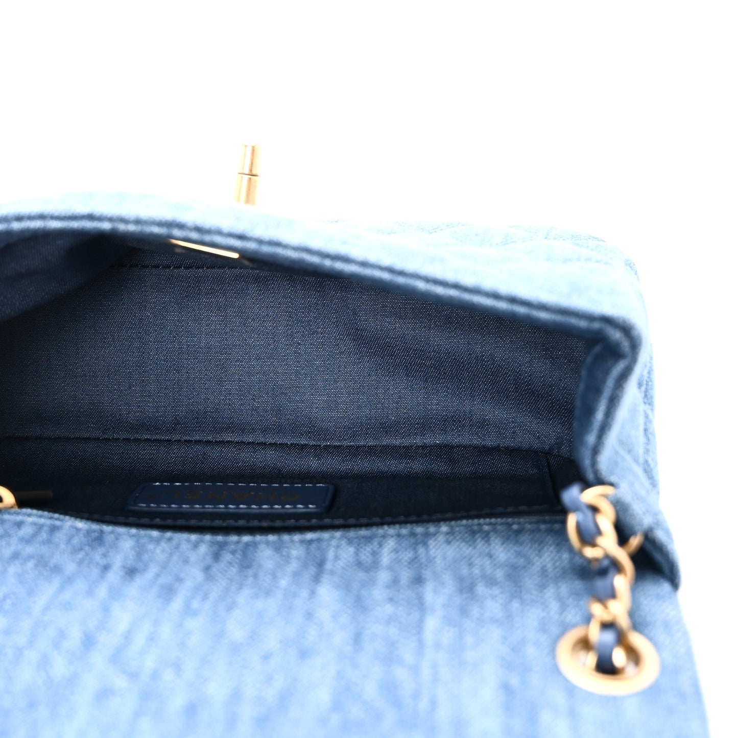 Denim Quilted Mini Pearl Crush Rectangular Flap Blue
