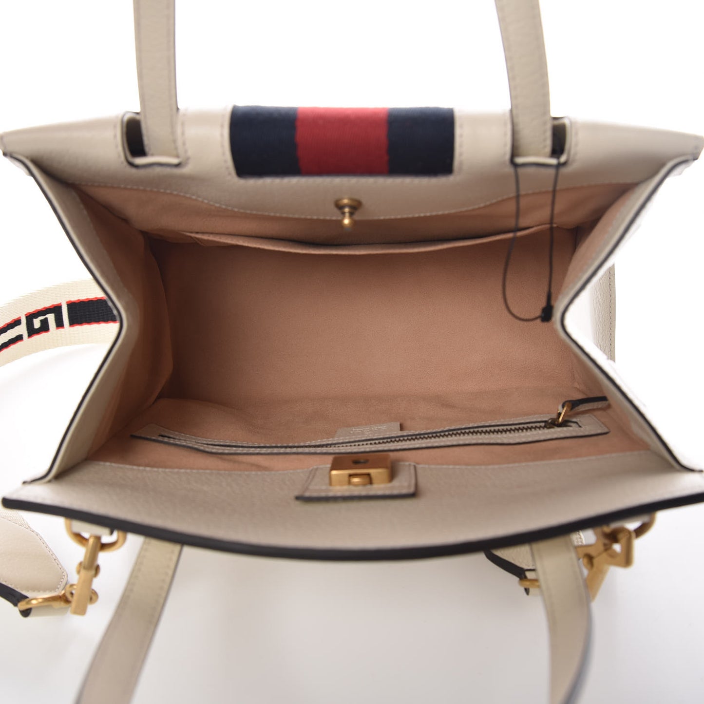 Grained Calfskin Web Stripe Butterfly Medium Totem Top Handle Bag White