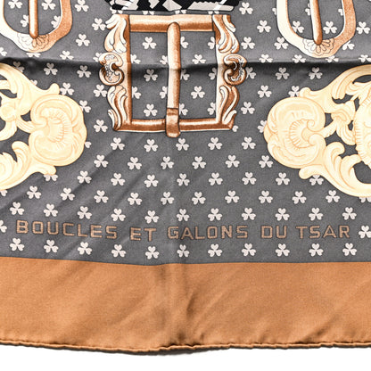 Hermes Silk Boucles Et Galons Du Tsar Scarf 90 Camel Black Gris 9 of 13