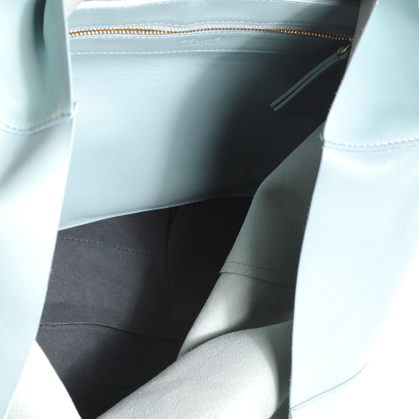 Leather Vertical Bi-Color Cabas Light Blue Black