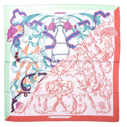 Hermes Cashmere Silk Le Mors a La Conetable Shawl 140 Vert d'Eau Saumon Gris Chine 1 of 5