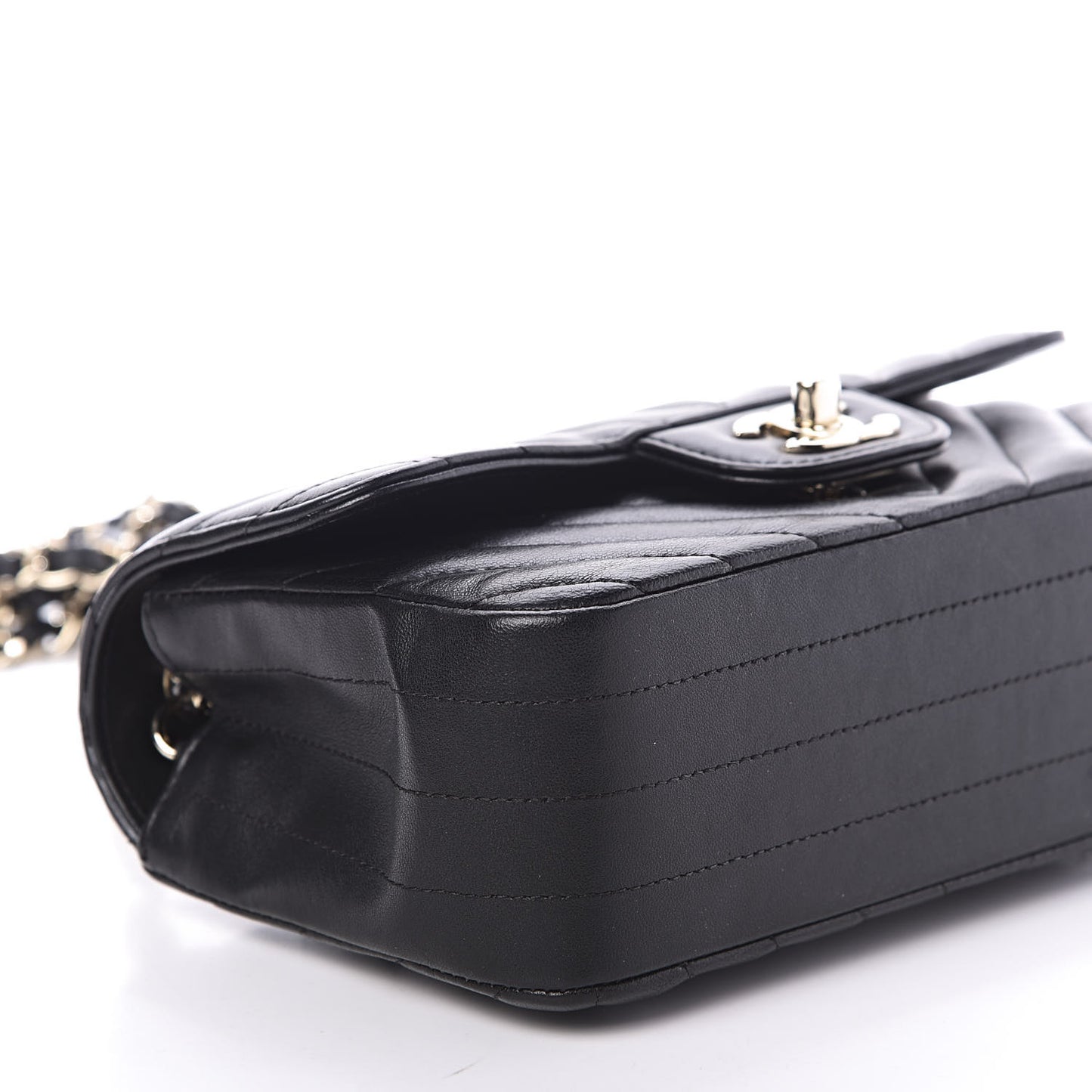 Lambskin Chevron Quilted Mini Rectangular Flap Black