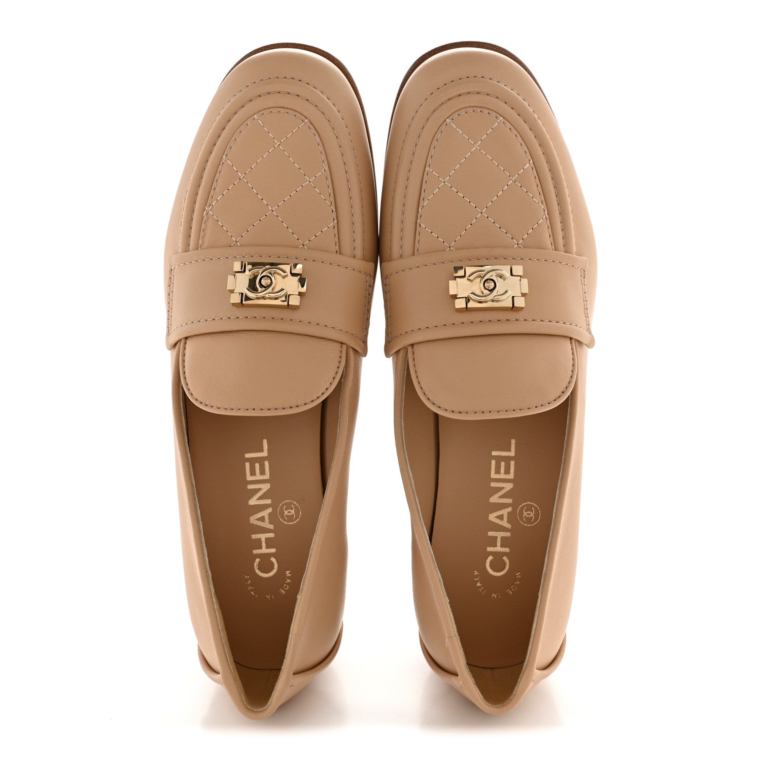 Chanel Lambskin Quilted Womens CC Loafers 37 Dark Beige 2 of 10