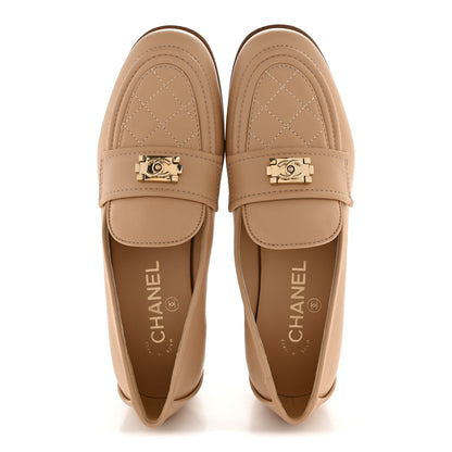 Chanel Lambskin Quilted Womens CC Loafers 37 Dark Beige 2 of 10